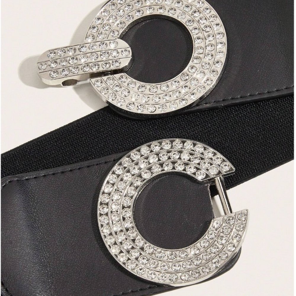 LAST ONE ๐ฅ Silver/Black Rhinestone Stretch Belt - Picture 4 of 5